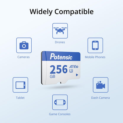 Potensic 256GB Speicherkarte für Drohnen, A1, U3, V30, Lesegeschwindigkeit bis zu 100 MB/s