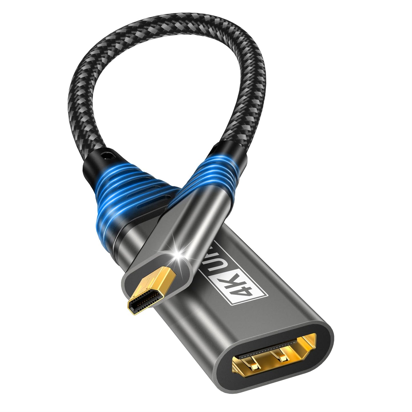 Micro-HDMI-auf-HDMI-Adapter, 4K@60Hz 3D 1080p, Typ-D-auf-A-Adapterkabel mit Unterstützung für Ethernet, 3D, HDR und ARC, kompatibel mit Raspberry Pi 5/4, Hero, Kameras A6300 und A6400, Yoga, ODROID usw.