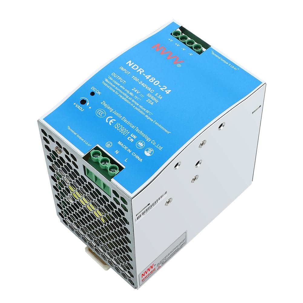 NDR-480-24 24VDC 20 Amp 480W Industrie-DIN-Schienennetzteil mit integrierter aktiver PFC-Funktion Silber+Blau