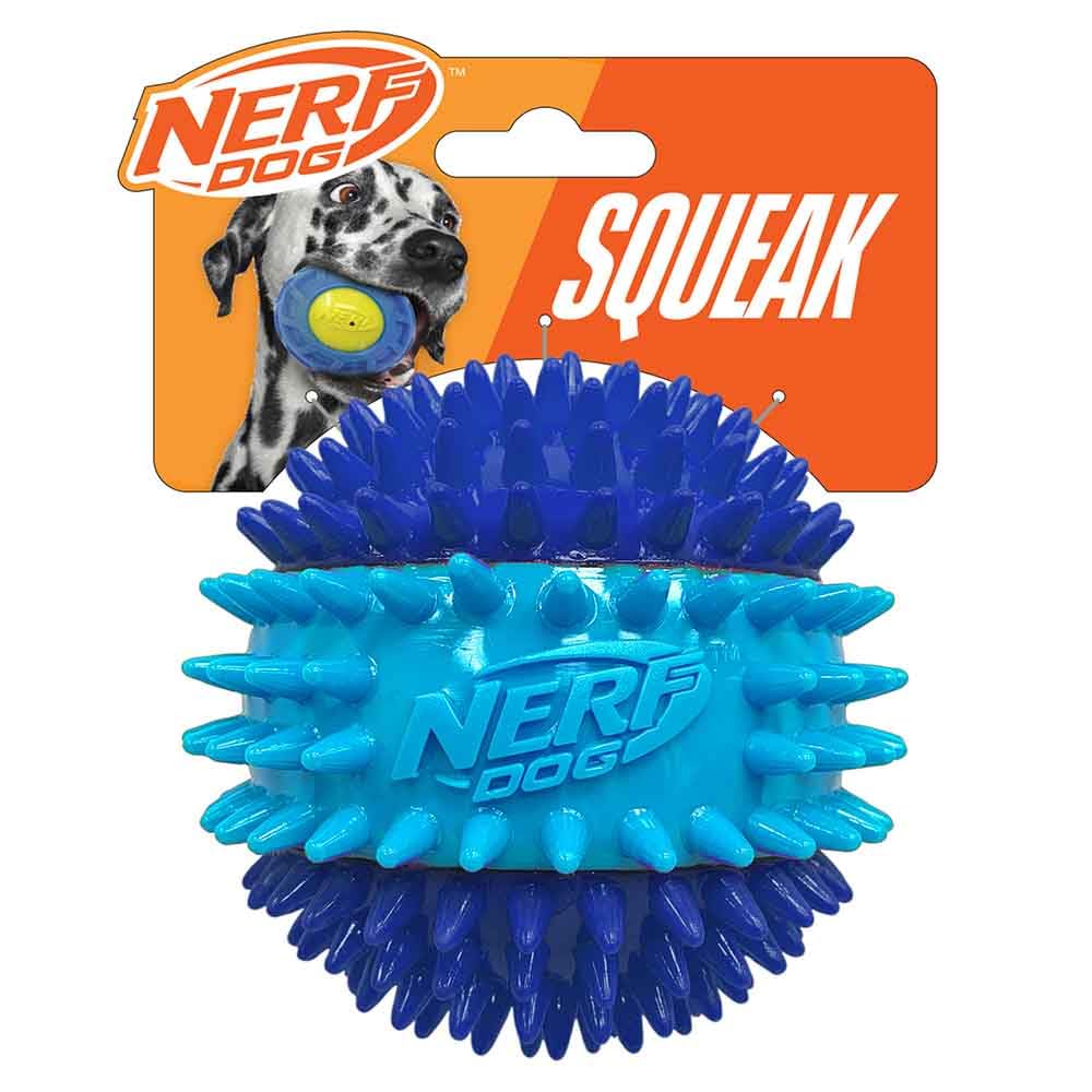 Nerf Dog 3.7in TPR 3-Part Spike Squeak Ball Dog Toy - Dark Blue/Light Blue