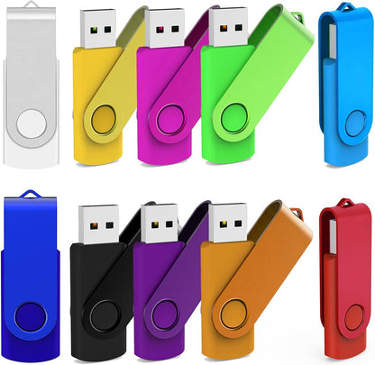 10 Pack 16GB USB Flash Drives, Bulk USB 2.0 Thumb Drives with Swivel Cap