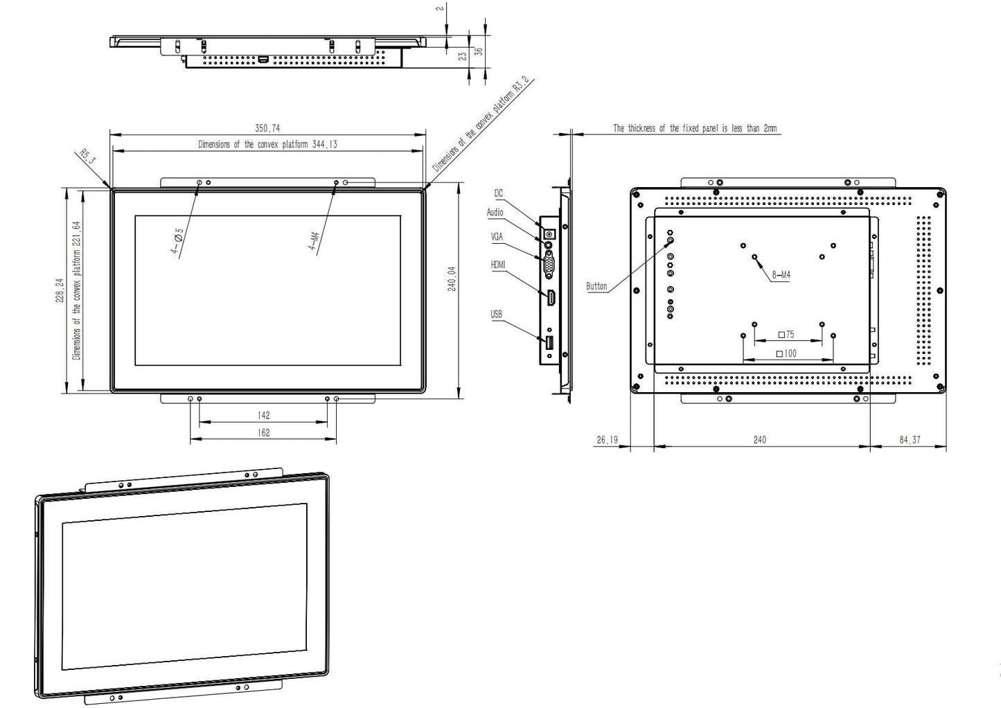 RIUIIN 13,3-Zoll-Open-Frame-Touchscreen-Monitor, 1920 x 1080 Pixel Auflösung, 16:9 Seitenverhältnis, wasserdicht, VESA- und Panelmontage, für Kiosksysteme, Automatisierung, POS-Systeme, Verkaufsautomaten, HMI und Digital Signage, 24/7-Betrieb