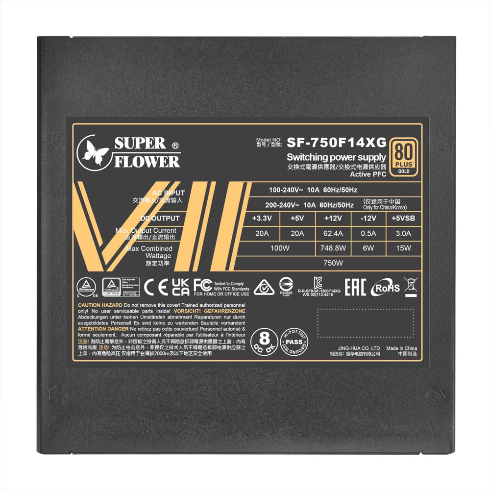 Super Flower Leadex VII XG 1300W 80+ Gold, Cybenetics Platinum, Full Modular, ATX 3.1 & PCIe 5.0, W/12VHPWR Cable (2x8pin - 16pin Native Cables), Power Supply, FDB Fan, SF-1300F14XG, Black Version