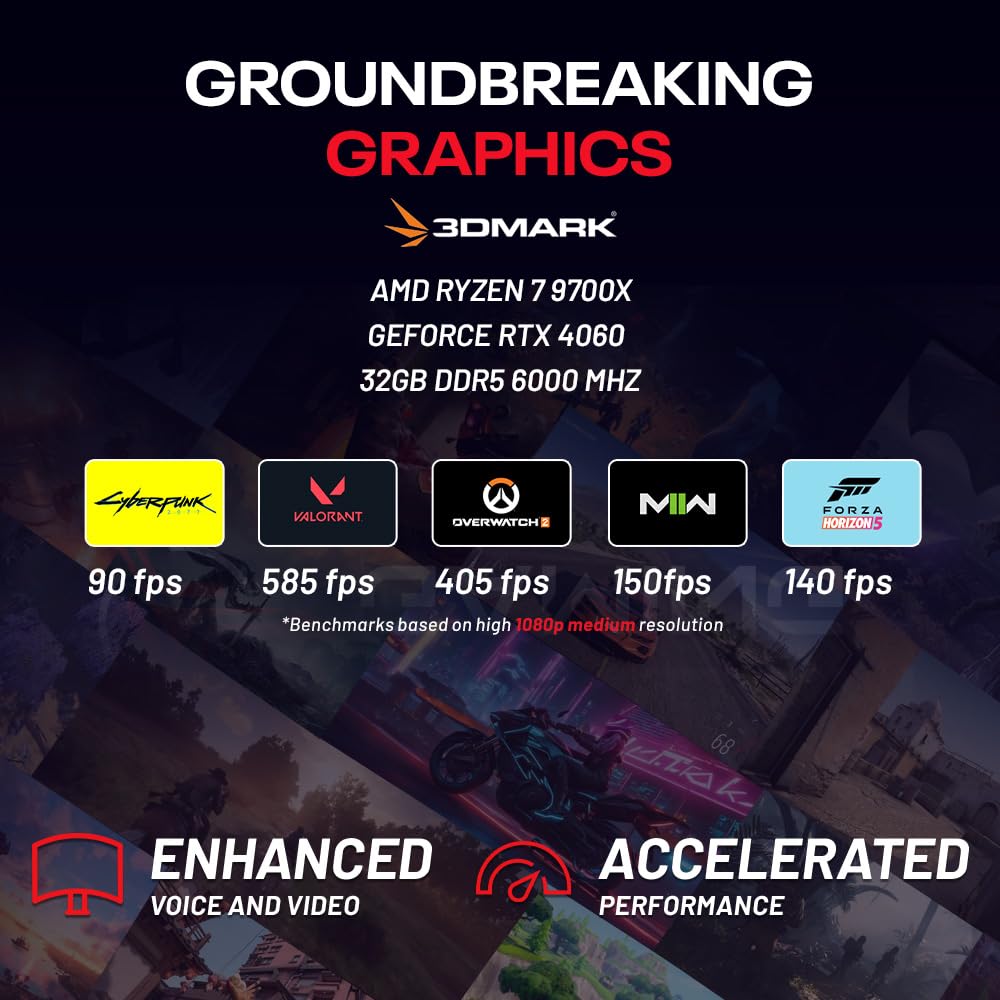 Skytech Gaming Azure 3 Desktop PC, Ryzen 7 9700X 3.8 GHz (5.5GHz), NVIDIA RTX 4060 8GB, 2TB NVMe SSD, 32GB DDR5 RAM 6000 RGB, 650W Gold PSU, 360mm ARGB AIO, Wi-Fi, Win 11