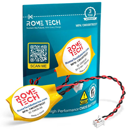 Rome Tech CMOS-Batterie für Dell Alienware M11x, M11x R2, M11x R3, M14x, M14x R2 – Backup-BIOS-RTC 3V CR2032 mit 2-poligem 2-adrigem Kabel