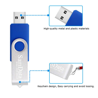 SamData USB 2.0 Flash-Laufwerk 32 GB, 3er-Pack USB-Stick mit Drehgelenk, externer Speicher (3 Farben: Blau, Grün, Rot)