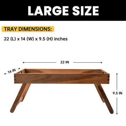 Taxenxar Extra Large Folding Bed Tray Table, 22’’ x 14’’ Acacia Wood Breakfast Tray, Food Serving Tray with Legs for Eating in Bed
