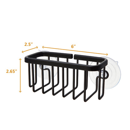 SunnyPoint NeverRust Kitchen & Bathroom Sink Caddy for Sponges, Scrubbers, Soap, 6" x 2.5" x 2.65", with Adhesive Mount - Additional Suction Cup Included -Aluminum (Black)