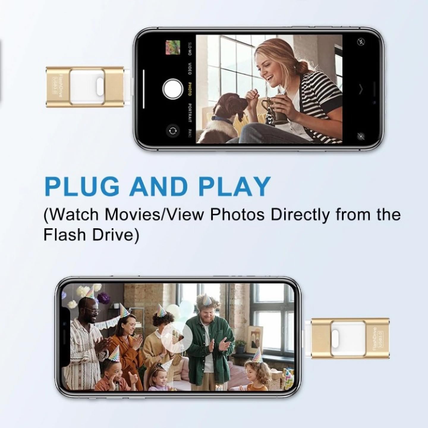 Phoxfer RecovStick 64GB for iPhone 4-in-1 | PhotoTek External USB Flash Drive for Mobile Phones, iPad, Mac's | Storage for Data, Pictures and Movies | Quick One Click Access, Gold