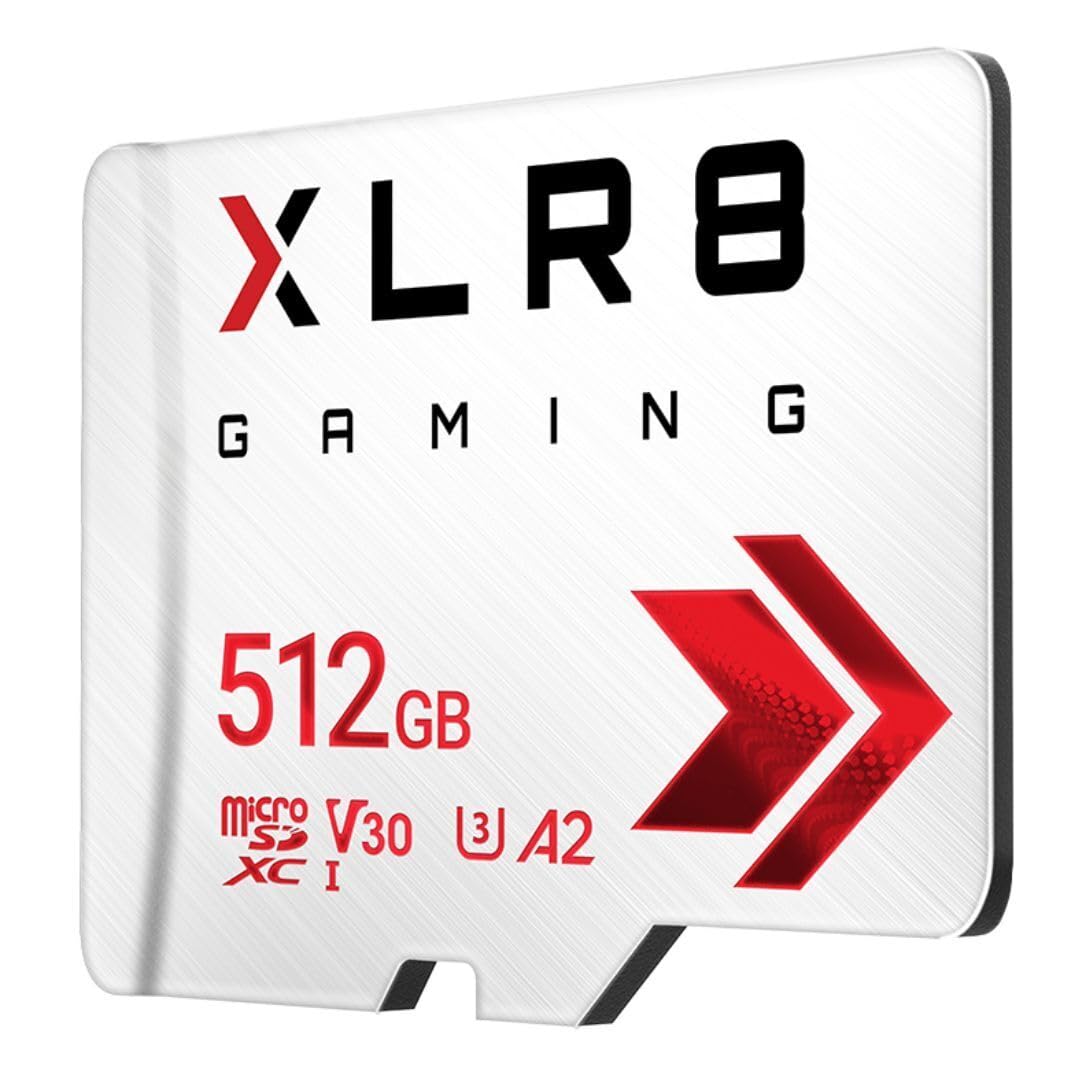 PNY 512GB XLR8 Gaming microSDXC Speicherkarte - 100MB/s, UHS-I, 4K UHD, Full HD, U3, V30, A2 - Micro SD für tragbare Konsolenspiele auf Nintendo Switch, Steam Deck, Smartphones und Tablets