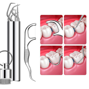 Ninelimi 7-teiliges tragbares Zahnstocher-Set aus Edelstahl (2er-Pack), wiederverwendbares Zahnstocher-Reinigungsset aus Metall mit Halter für Outdoor-Aktivitäten wie Picknick, Camping und Reisen