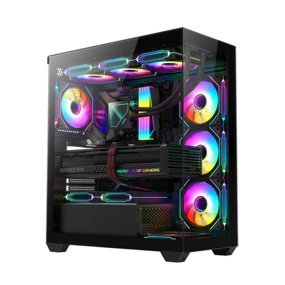 RUIX OV603 ATX Mid-Tower PC Case, Spacious High-Airflow Gaming Case with 4 x 120mm PWM ARGB Fans, USB 3.0 & Type-C Ports, Tempered Glass, Large Capacity Computer Case - Black