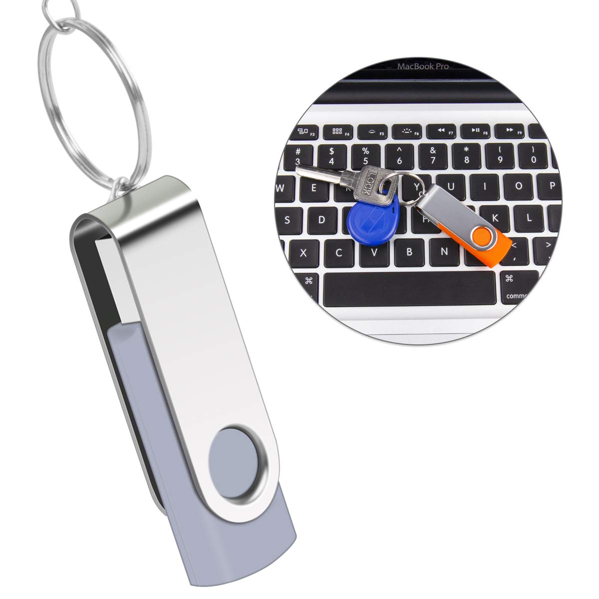 SRVR 64GB USB Flash Drive, USB 64 GB Thumb Drives 5 Pack, Jump Drive with Lanyards Metal Swivel USB Memory Stick with LED Indicator(5 Colors)