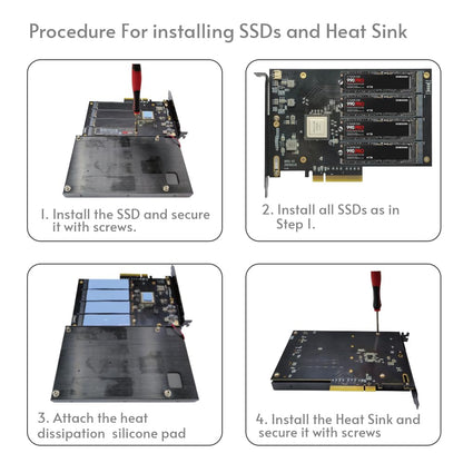 Quad PCIe4.0 NVMe M.2 SSD-Adapterkarte – PCI Express 4.0 x8-Karte unterstützt 4x M.2 NGFF PCIe NVMe SSDs für Mac &amp; PC (IX8024-Switch) – Unterstützt Mainboards ohne Bifurkation (3005K)