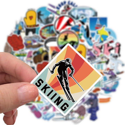 Skiing Stickers | 50 Pcs Winter Skiing Sports Waterproof Vinyl Stickers for Helmet Snowboard Water Bottles Bicycle Laptop Refrigerator Luggage Computer Mobile Phone Bike Decals