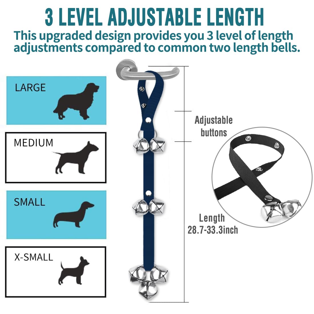 BLUETREE Hunde-Türklingeln Premium-Qualität, Trainings-Toilettenklingel, verstellbare Türklingel, Hunde-Türklingeln für die einfache Stubenreinheitserziehung Ihres Welpen - 7 extra große, laute 1,4-Türklingeln 