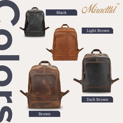 Miracttld Leather Backpack for Men 15.6" Laptop Backpack 100% Madagascar top-Grain Leather Backpack Brown Medium Size