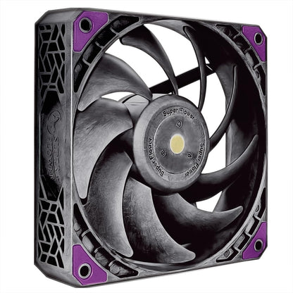 Super Flower, MEGACOOL 120mm Fan, Triple-Pack, 12-Pole Motor Design, PWM, Purple Anti-Vibration Mounting Pads, Computer Case Fan, Remote Control, SF-PF121-BK_3P, 30mm Depth