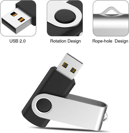 10Pcs 16GB USB Flash Drive Bulk Pack Thumb Drives, Bulk USB 2.0 Flash Drives Swivel Memory Stick 16G Jump Drive Pen Drive Zip Drive for Data Storage Photo Video File Music, Black