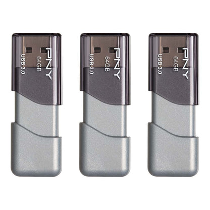 PNY 64GB Turbo Attaché 3 USB 3.0 Flash-Laufwerk, Grau (3er-Pack)