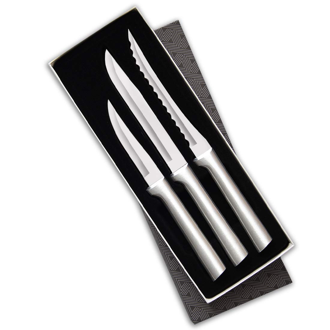 RADA Cutlery Cooking Essentials Knife Starter Gift Set - 3 Piece Stainless Steel Set With Brushed Aluminum Handles, Made in the USA (S49)