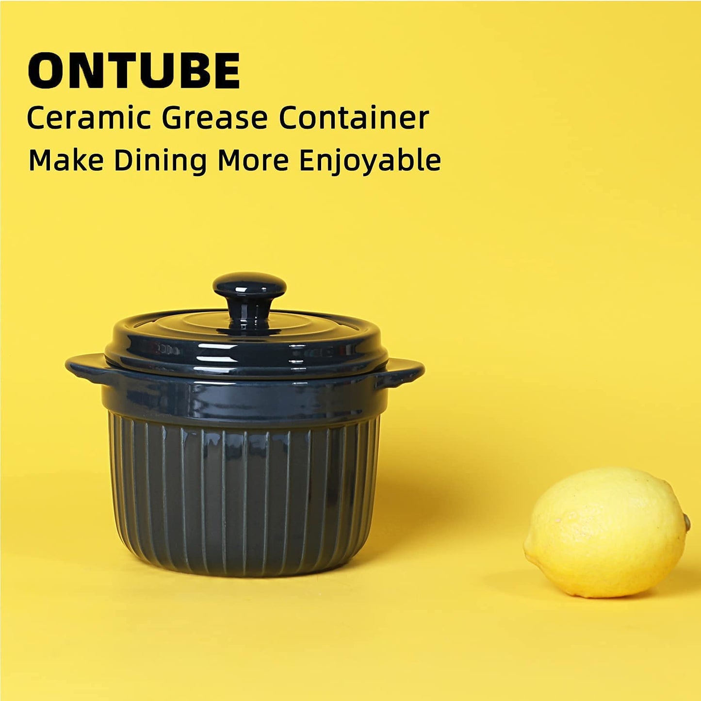 ONTUBE Ceramic Bacon Grease Container Keeper with Strainer, Frying Oil Storage Can, Turquoise