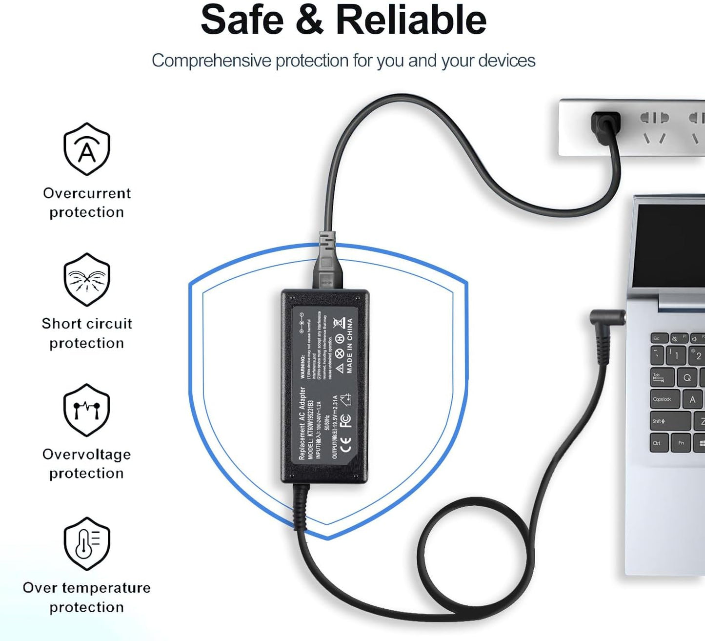 Ersatz-Netzteil für HP Laptops: 45-W-Netzteil mit blauer Spitze für HP Pavilion x360 L25296-002 740015-003, Stream 11, 13, 14, Elitebook 840 und TouchSmart 11, 13, 15 Serie 