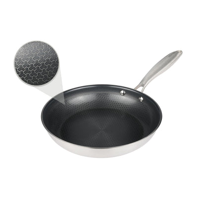 Stainless Steel Nonstick Frying Pan, Hybrid Ceramic 8-Inch Frying Pans, Stay-Cool Handle, PFAS & PFOA PTFE Free, Dishwasher & Oven Safe, Scratch-Resistant, Compatible with Induction & All Cooktops