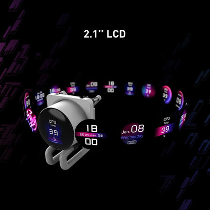 MSI MPG CORELIQUID P13 360 White - AIO ARGB CPU Liquid Cooler - 360mm Radiator - LGA 1851 / AM5 Ready - IPS 2.1" LCD Screen - Triple 120mm ARGB PWM Fans - Uni Bracket - White