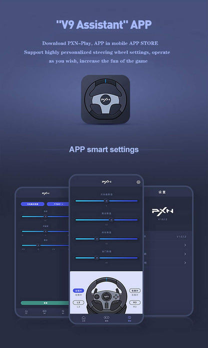 PXN V9 Gaming-Rennlenkrad mit Pedalen und Schalthebel, 270/900°-Dual-Motor-Feedback, kompatibel mit PC, PS4, PS3, Xbox One, Xbox Series X/S und Xbox Series N