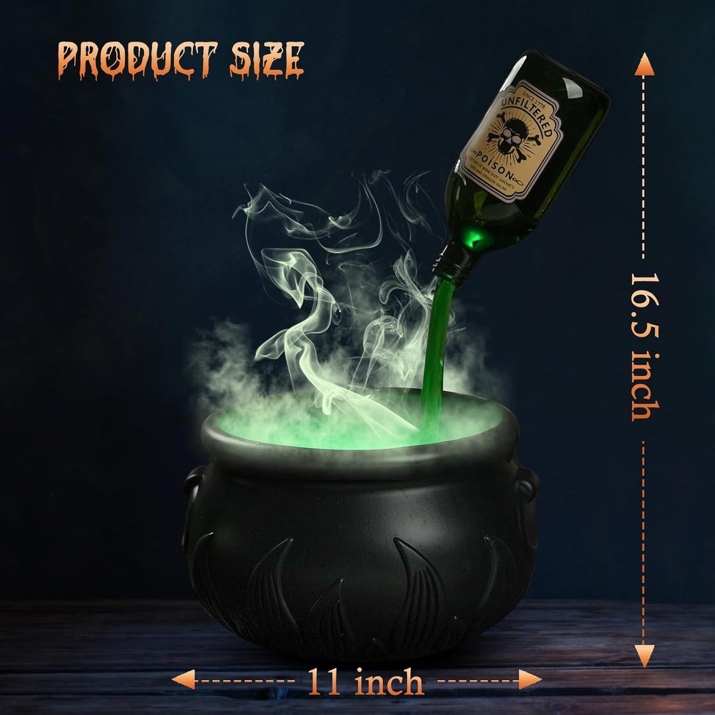 Nollapo Halloween 10” Floating Potion Cauldron Set with Mist Maker - DIY Spooky Witch Cauldron Décor with 9 Colorant Bottles (10")