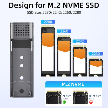 SEINIKAY M.2 NVME Enclosure, Tool-Free USB 3.2 Gen 2 (10 Gbps) to NVME Adapter with Heat Sink, 10Gbps Speed, Plug and Play, 16TB Expansion, with C-C to A Cable