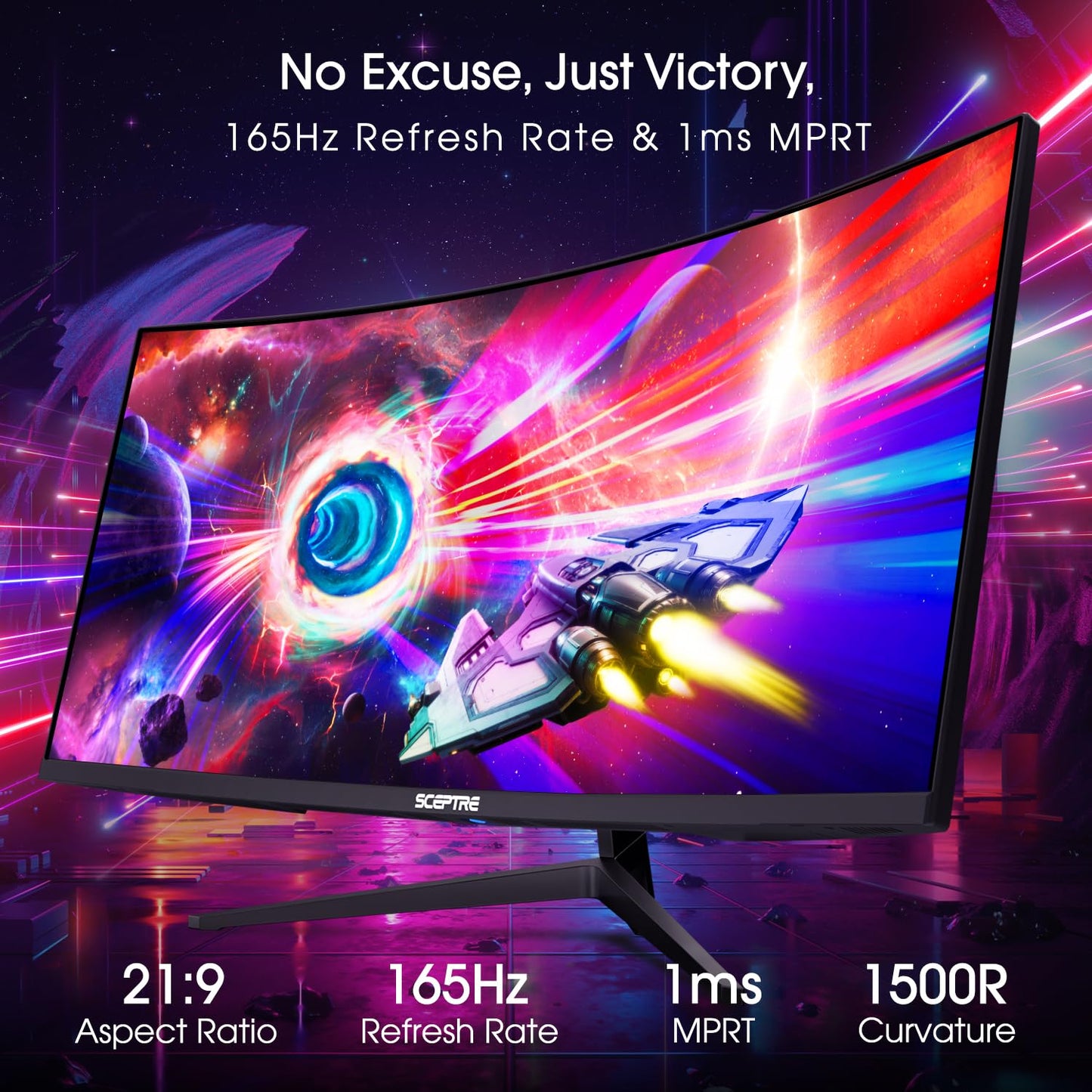 Sceptre 34-Inch Curved Ultrawide WQHD Monitor 3440 x 1440 R1500 up to 180Hz/165Hz DisplayPort x2 99% sRGB 1ms Picture by Picture, Build-in Speakers Machine Black 2025 (C345B-QUT168)