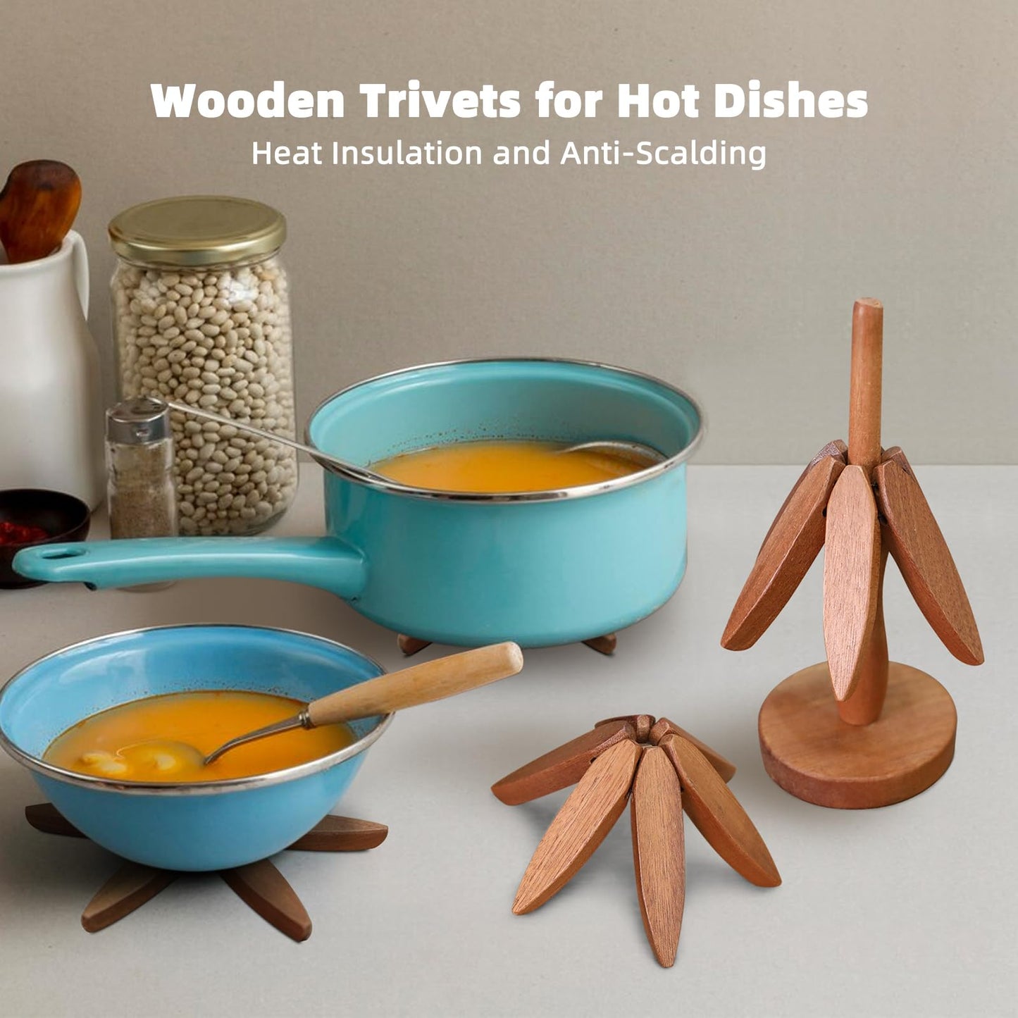 Quelgt Baumförmige Untersetzer – 3 Holzuntersetzer + 1 Ständer für die Küchendekoration