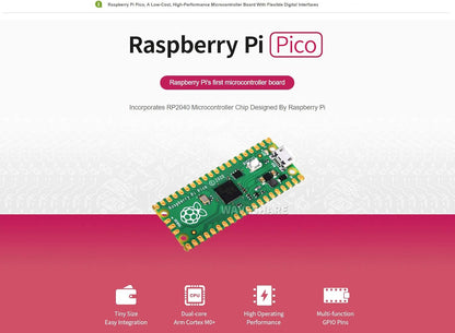 Waveshare Raspberry Pi Pico Mikrocontroller-Board mit RP2040 Chip, Dual-Core Arm Cortex M0+ Prozessor, 264 KB SRAM, 2 MB Flash, 26x GPIO, SPI, I2C, UART, PWM, ADC, USB 1.1, inklusive Stiftleiste und Kabel 
