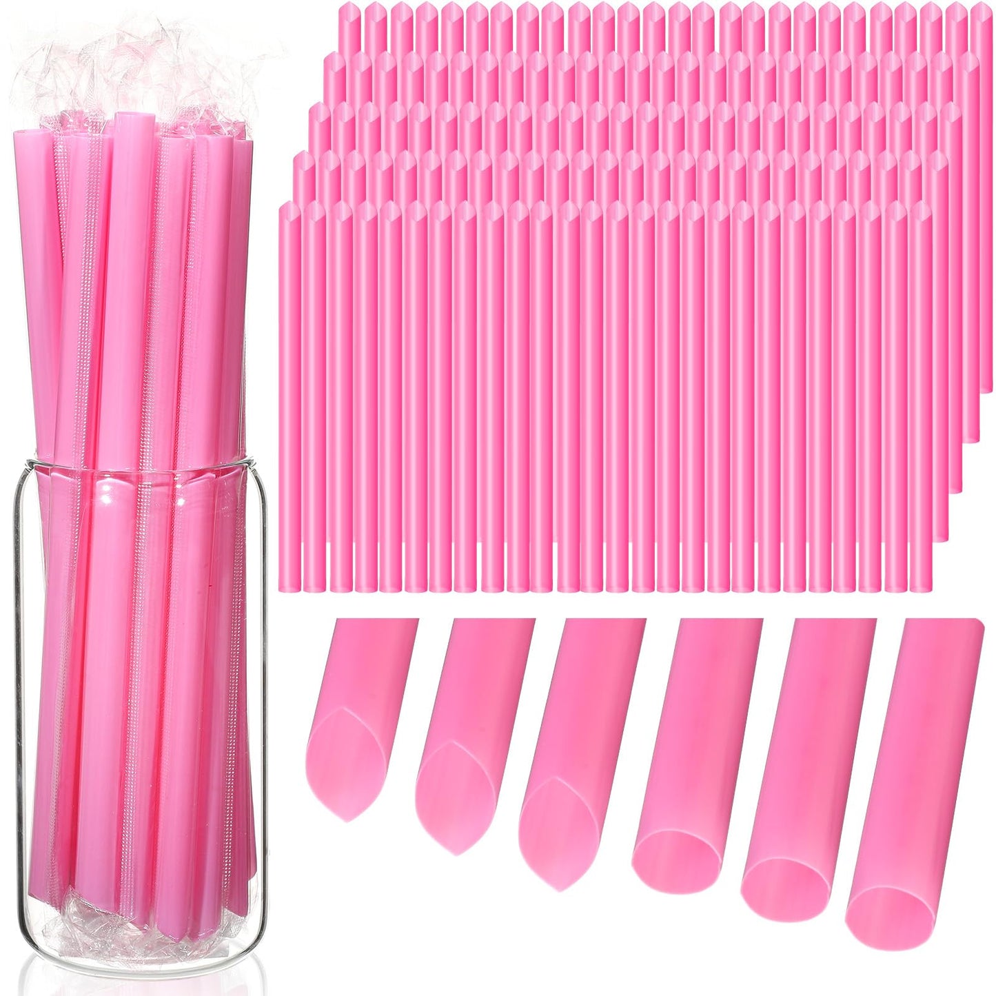 Potchen 600 Pcs Jumbo Smoothie Straw Bulk Pink Disposable Bubble Straws Individually Wrapped Plastic Wide Mouth 0.43 Wide x 9.45 Long for Bubble Tea Milkshake Drinking