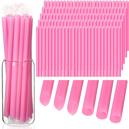 Potchen 600 Pcs Jumbo Smoothie Straw Bulk Pink Disposable Bubble Straws Individually Wrapped Plastic Wide Mouth 0.43 Wide x 9.45 Long for Bubble Tea Milkshake Drinking