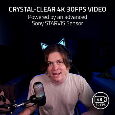 Razer Kiyo V2 Streaming-Webcam: 4K 30 FPS, 1080p 60 FPS – KI-gestützte automatische Bildausschnittanpassung – Integriertes Mikrofon – Ultraweitwinkelobjektiv – Sichtschutzabdeckung – Kompatibel mit OBS, XSplit, Discord, Zoom und Teams – Schwarz