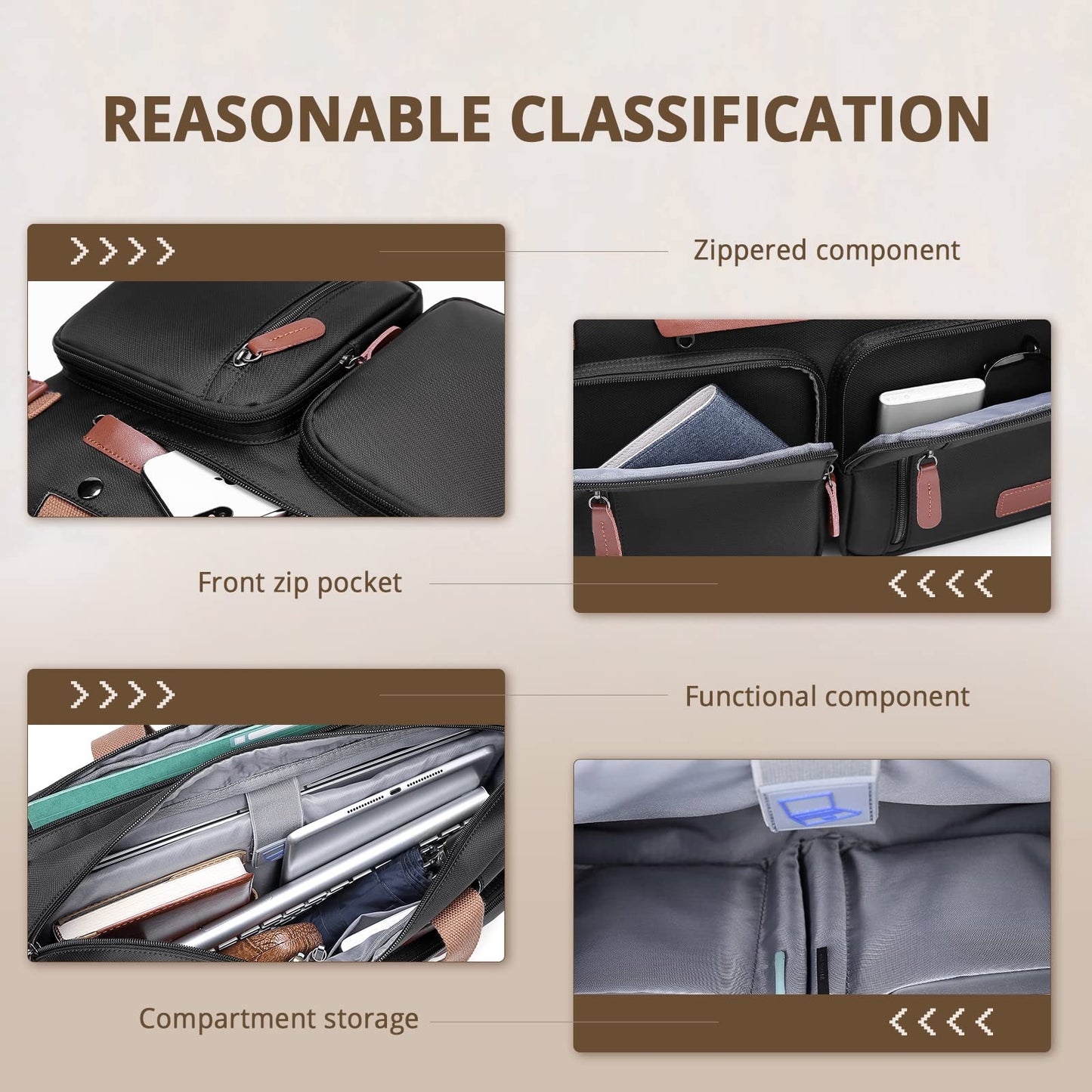 MOLNIA 3 in 1 Laptop Bag for Men, 17.3 Inch Work Bags for Men, Laptop Backpack, Briefcases, Messenger Bag, Computer Bags for Laptops for Men Women, Black