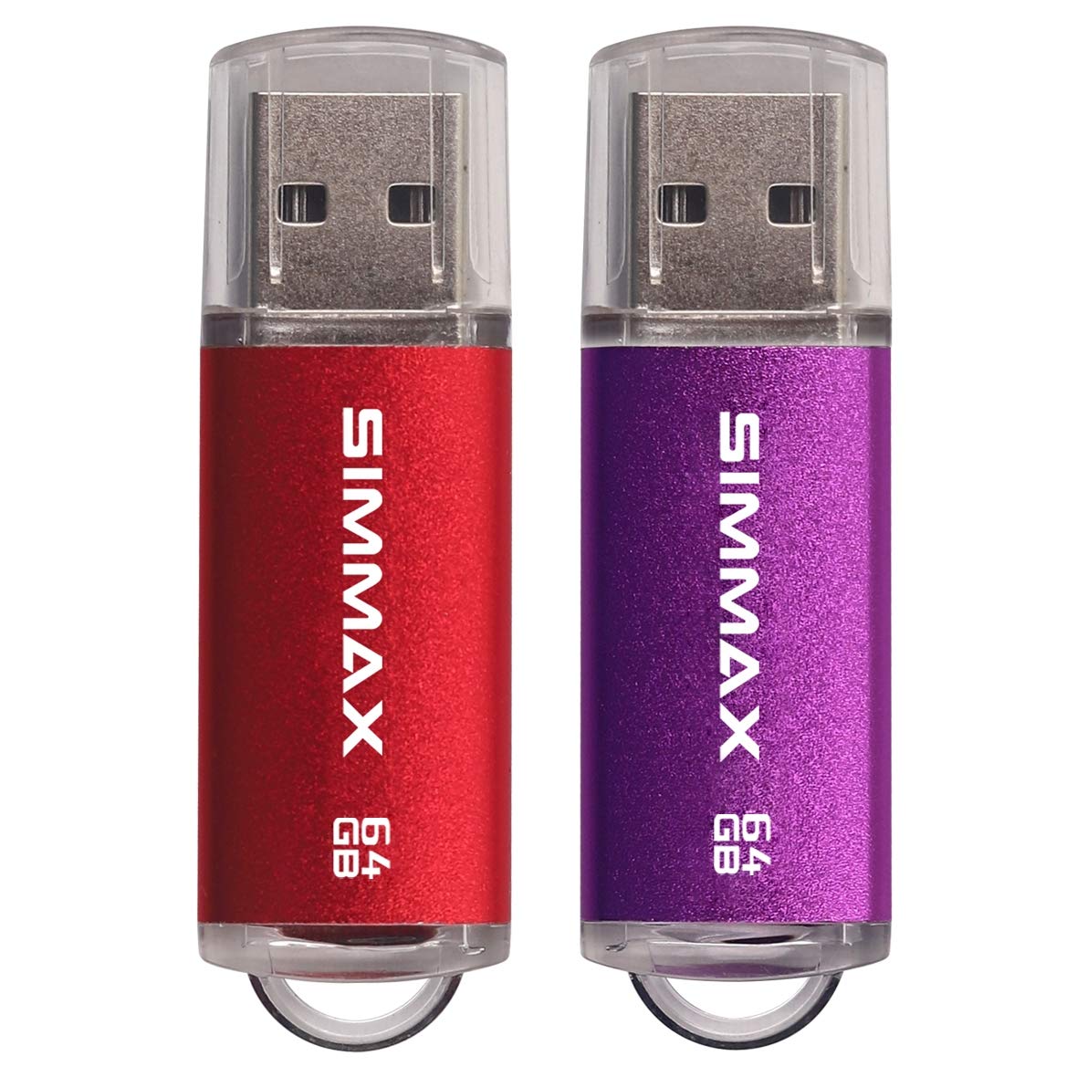 SIMMAX Flash Drive 2 Pack 64GB USB 2.0 Flash Drives Thumb Drive Memory Stick Pen Drive with Led Indicator (Red Purple)