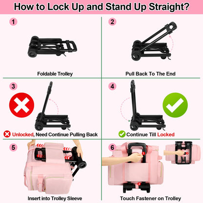 SIYNPAV Rolling Teacher Bag with Accordion File Organizer, USB Port& 15.6 Inch Laptop Compartment, Wheeled Teacher Tote Bag with Detachable Trolley for Teaching& Office Supplies Storage (Pink)