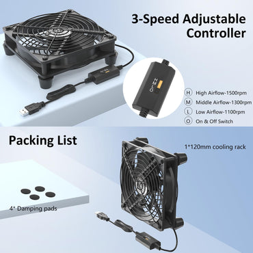 Leiser 120-mm-USB-Lüfter von Zirsso (5 V) für Receiver, DVR, PlayStation, Xbox, Computer und Gehäusekühlung