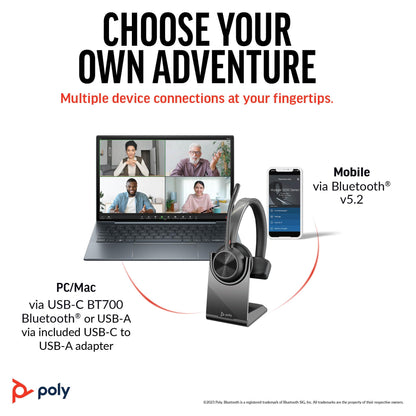 Poly Voyager 4310 UC Wireless Headset & Charge Stand (Plantronics) - Single-Ear Bluetooth Headset w/Noise-Canceling Boom Mic - Connect to PC/Mac/Mobile - Works w/Teams, Zoom, & More - Amazon Exclusive