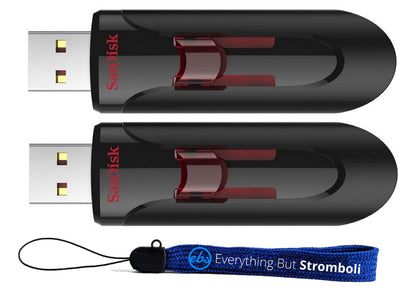 SanDisk 2 Pack 16GB Glide 3.0 Retractable USB-A Flash Drive (SDCZ600-016G-B35) Bundle with (1) Everything But Stromboli Lanyard