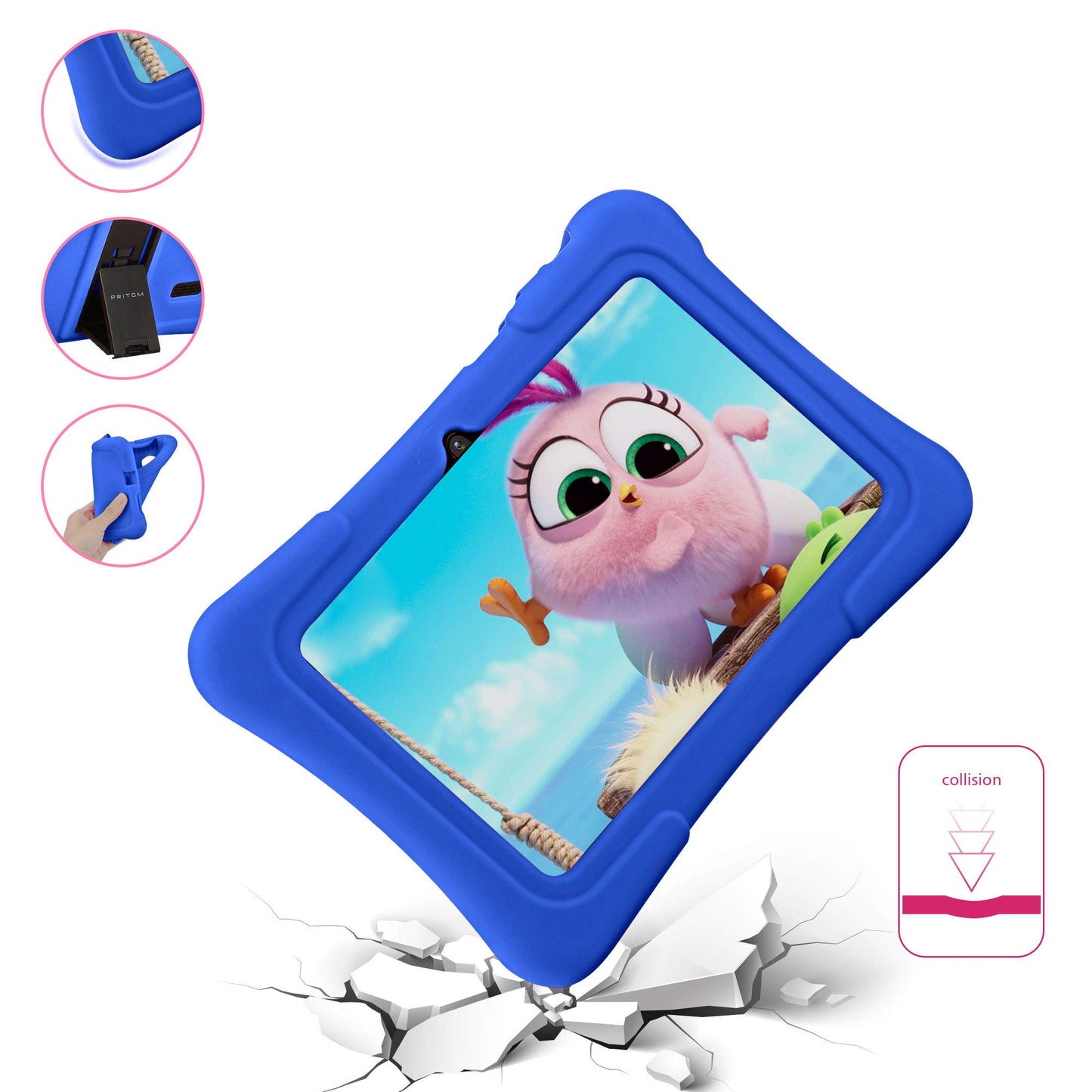 PRITOM 7 inch Kids Tablet with Case, Quad Core Tablet Android 13, 32 GB ROM, WiFi, Bluetooth, Dual Camera, Educationl, Games, Parental Control, Kids Software Pre-Installed