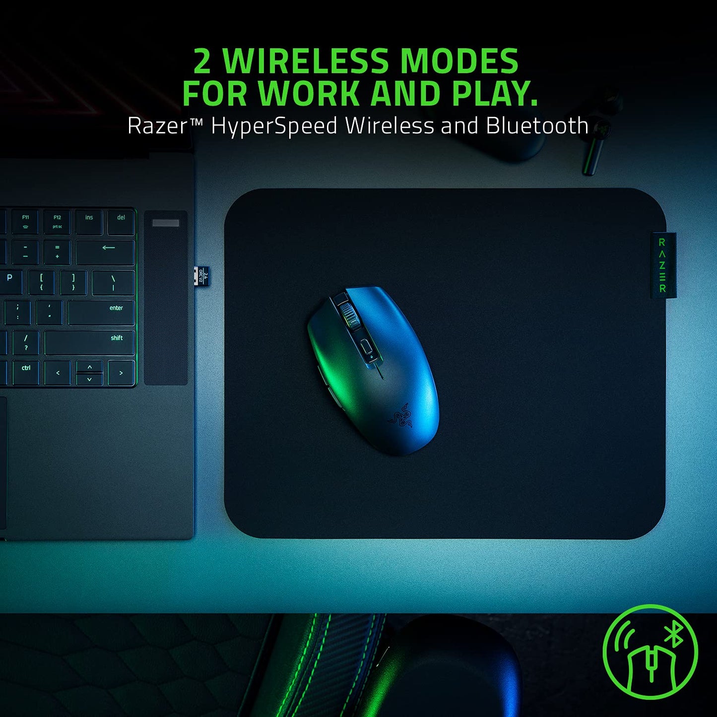 Razer Orochi V2 Mobile Kabellose Gaming-Maus: Ultraleicht – 2 kabellose Modi – Bis zu 950 Stunden Akkulaufzeit – Mechanische Mausschalter – Optischer 5G-Sensor mit 18.000 DPI – Klassisches Schwarz