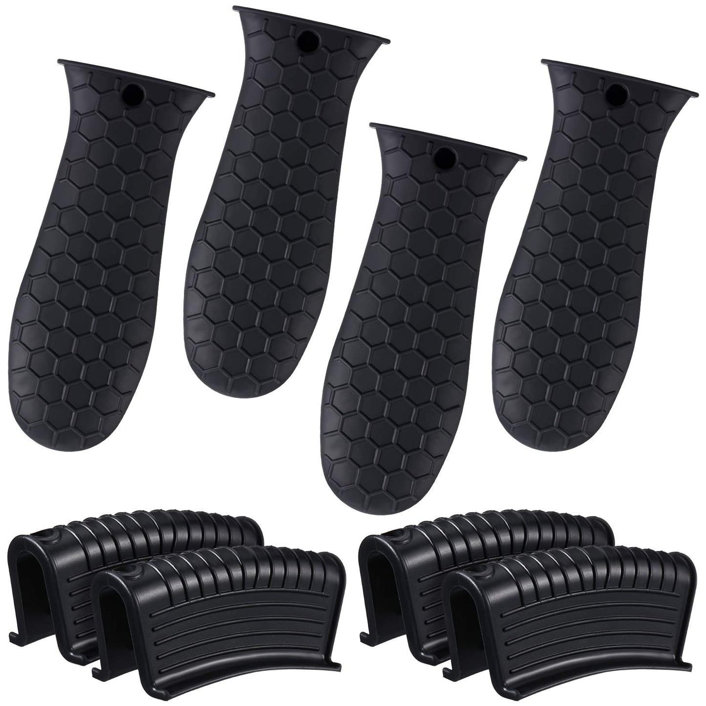 Patelai 8-teiliges Silikon-Topflappen-Set, Griffüberzug für Gusseisen, hitzebeständig, rutschfest, wiederverwendbar, für Bratpfannen, Küchenzubehör (Schwarz)