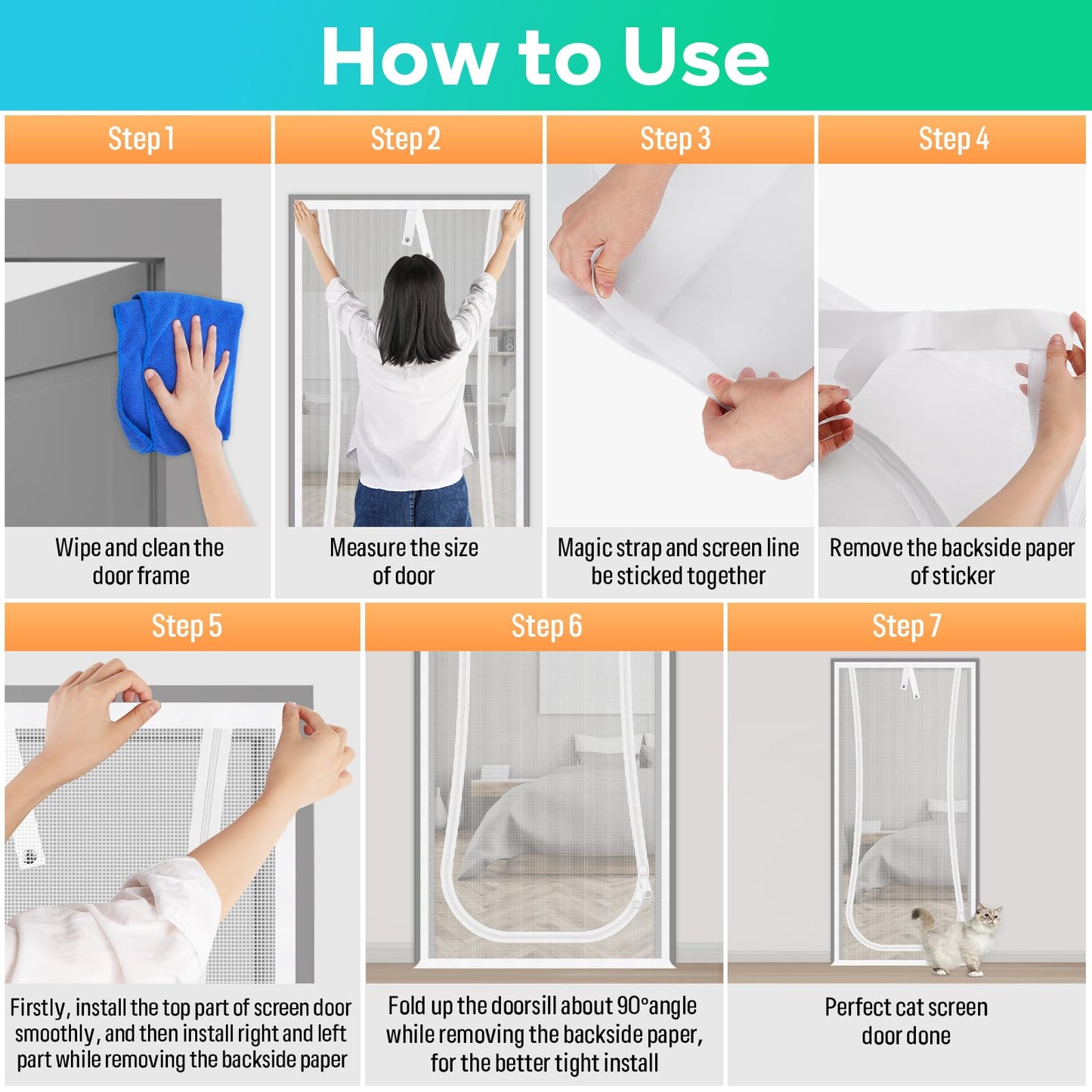 Verstärkte Katzenschutztür, 35,5 x 82 Zoll (ca. 90 x 208 cm), robuste, haustiersichere Tür mit beidseitigem Reißverschluss, verhindert, dass Hunde und Katzen aus dem Haus, Schlafzimmer, Wohnzimmer, Küche oder von der Terrasse entkommen. 