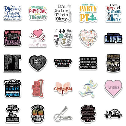 Physical Therapy Stickers |50Pcs PT Therapist Waterproof Vinyl Decals for Water Bottles Laptop Refrigerator Luggage Computer Mobile Phone Skateboard Décor