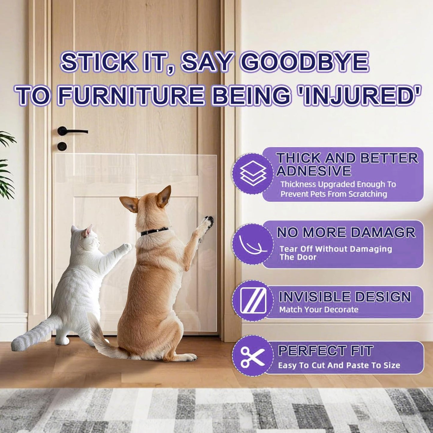 [Verdicktes Vinyl] Möbelschutz gegen Katzenkratzer, 411 x 38 cm (162" x 15") Couchschutz gegen Katzenkrallen, einseitig selbstklebender Möbelschutz gegen Kratzer, extra große Größe schützt mehr Möbel + 50 Befestigungsmaterial